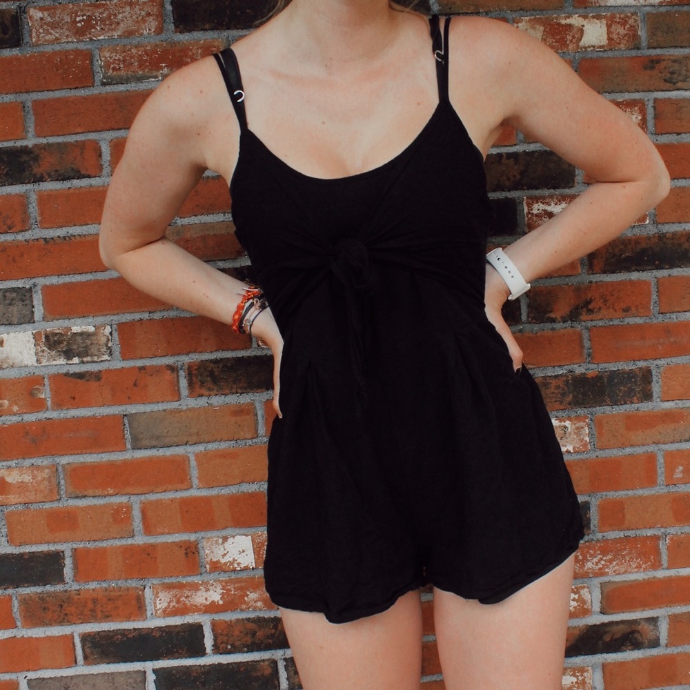 Black tie front romper
